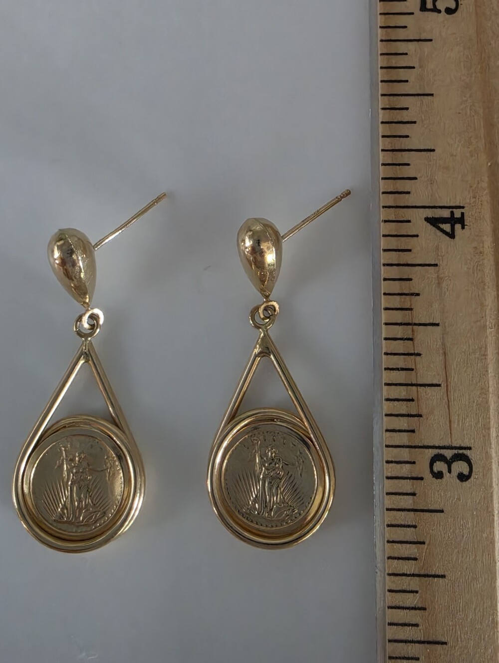 Walking Liberty Miniature Coin 14k Gold Earrings - Picture 14 of 15